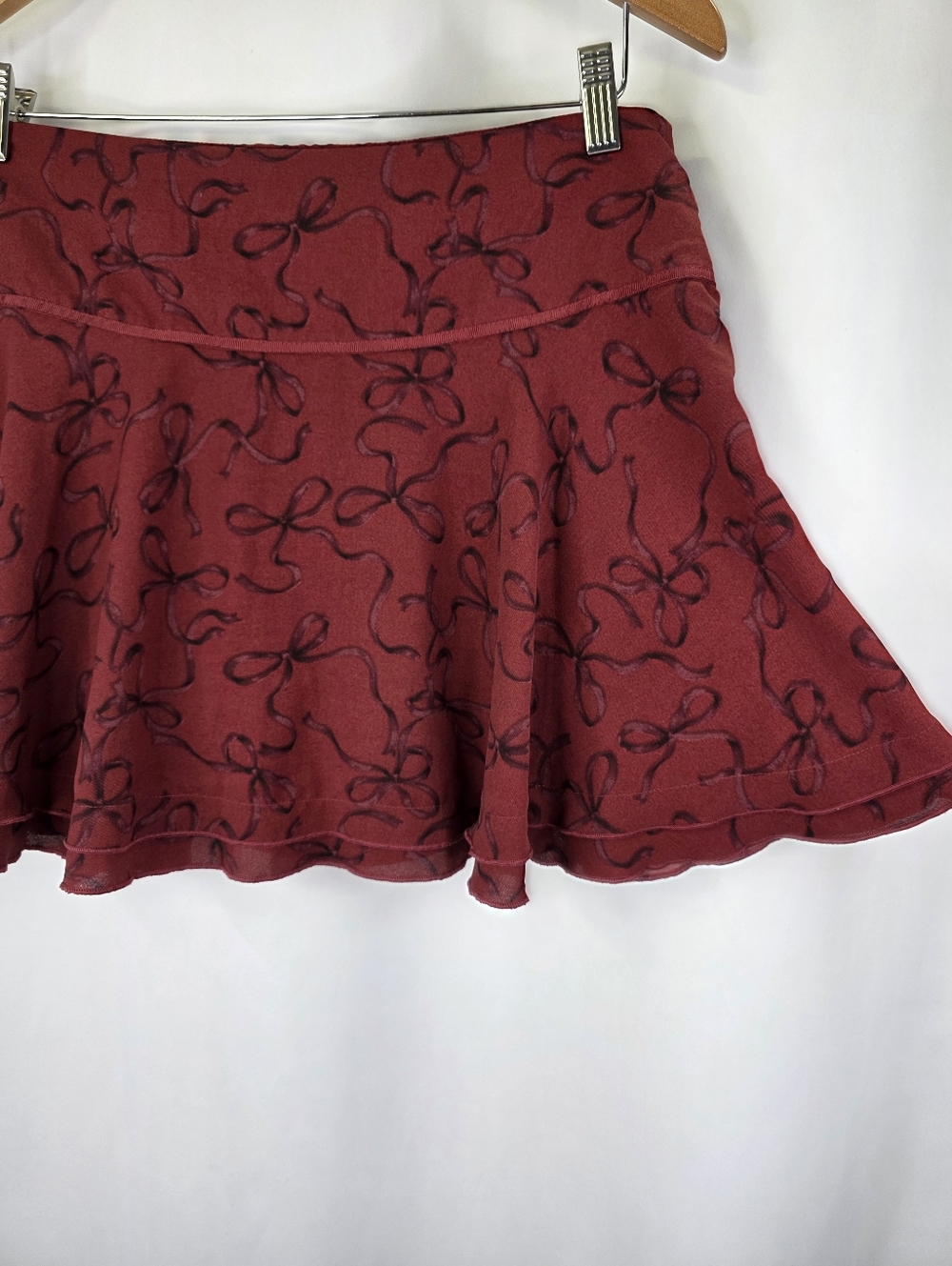 Aeropostale MEDMini Skirt Skort Burgundy Bow Print Coquette Dark Moody Preppy - Picture 13 of 16